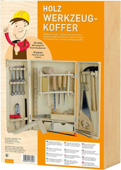 Pebaro 462 Starter Werkzeugkasten für Kinder, 25 Teile in Holzbox, kompakter Holzschrank mit Zubehör