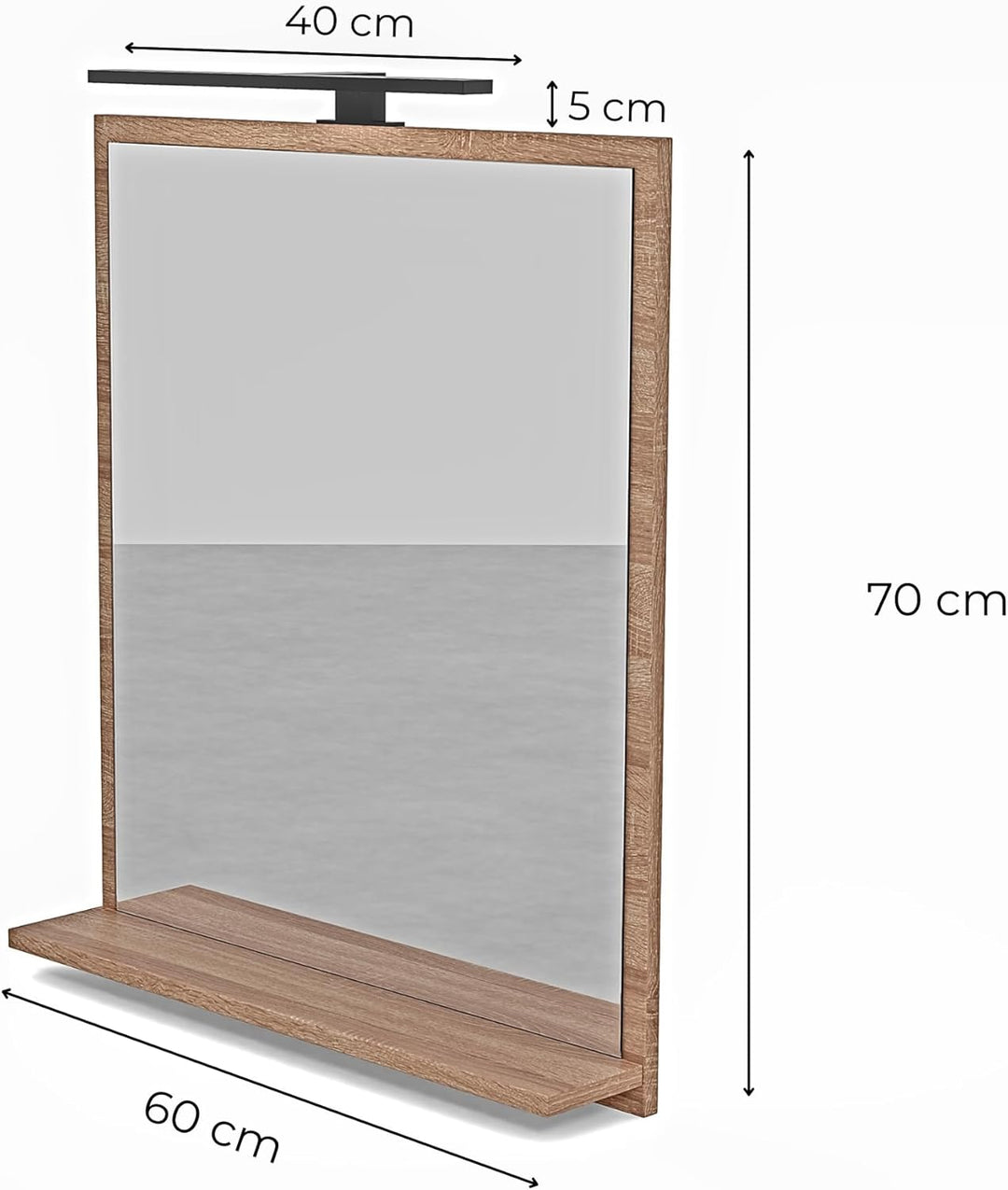 Badspiegel Sonoma mit Beleuchtung 60x70 cm Badezimmerspiegel Wandspiegel mit Ablage LED-Spiegel Neut