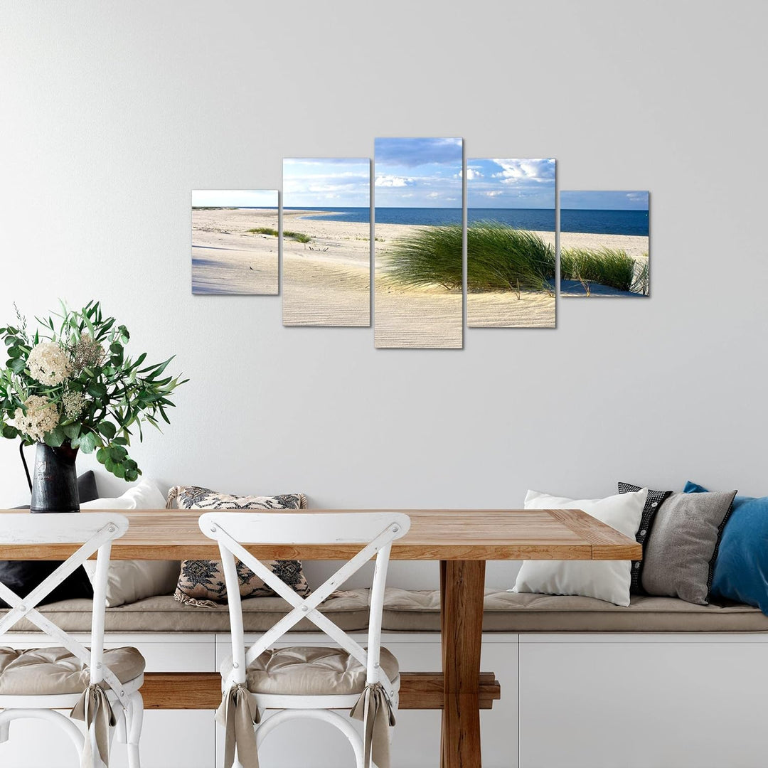 Runa Art Wandbilder Strand Meer 5 Teilig Bild auf Vlies Leinwand Deko Schlafzimmer Wohnzimmer Panora