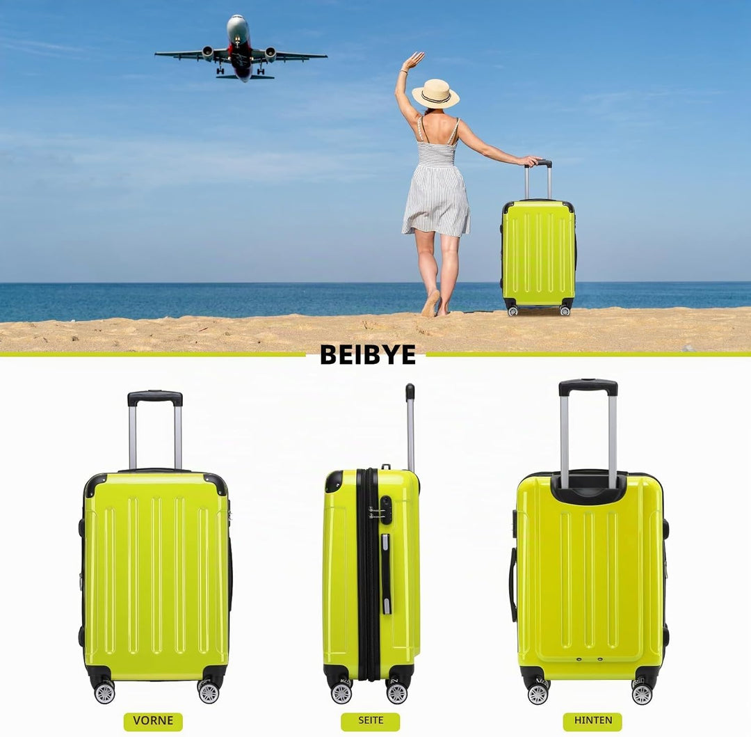 BEIBYE Hartschalen Koffer Trolley Rollkoffer Reisekoffer 4 Zwillingsrollen Polycabonat (Grün, Koffer