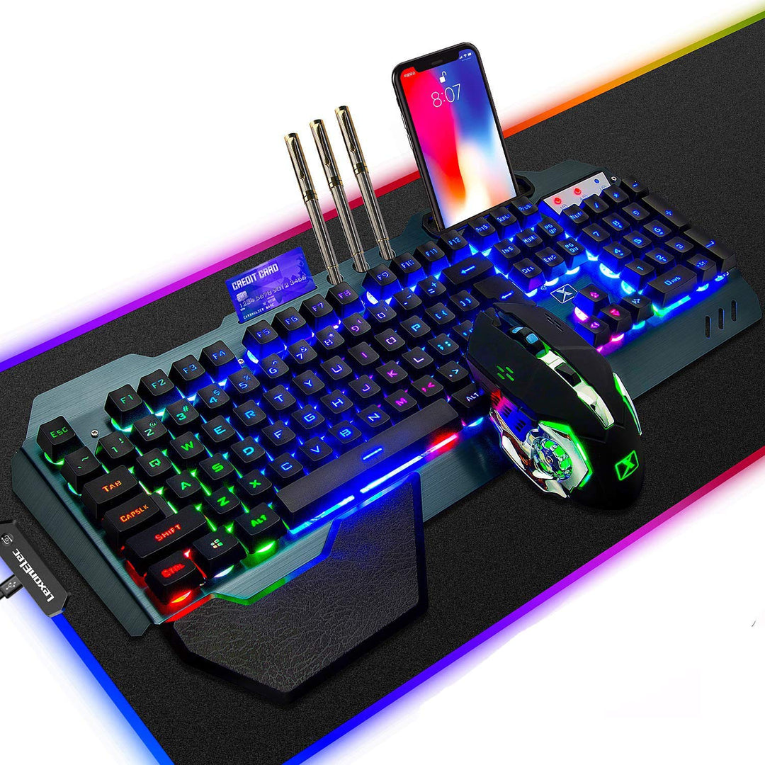 LexonElec Wireless 2.4G wiederaufladbare Tastatur Maus Set 3800mAh Grosse Kapazität Regenbogen-Gamer