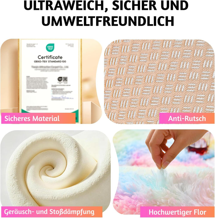 MARATIP Plüsch Teppich,Flauschiger Teppich Rund,grosse Grösse modernes Wohnzimmer,Kinder Mädchen,wei