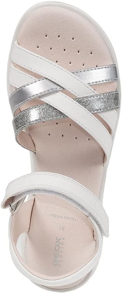 Geox Mädchen J Coralie Gir Sandal 28 EU Schmal White Silver, 28 EU Schmal White Silver