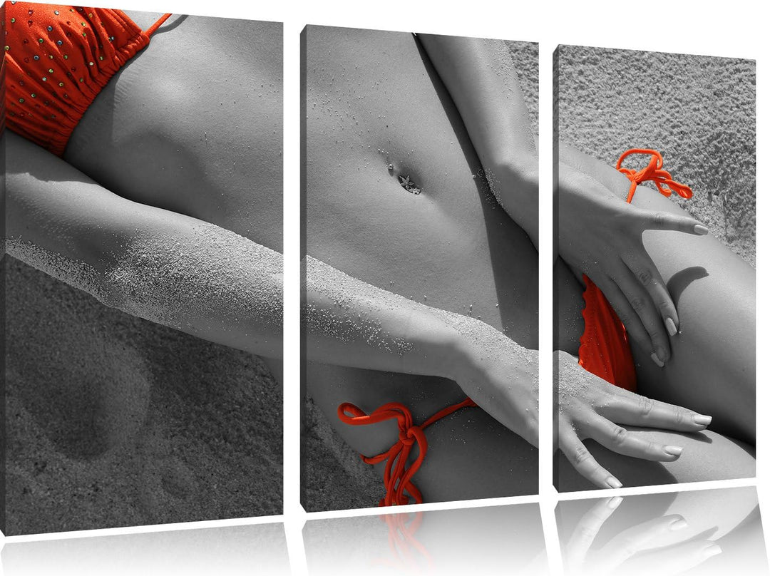 Pixxprint Sexy Frau im Bikini am Strand als Leinwandbild/Grösse: 3 Teilig (120x80 cm) cm/Wandbild/Ku