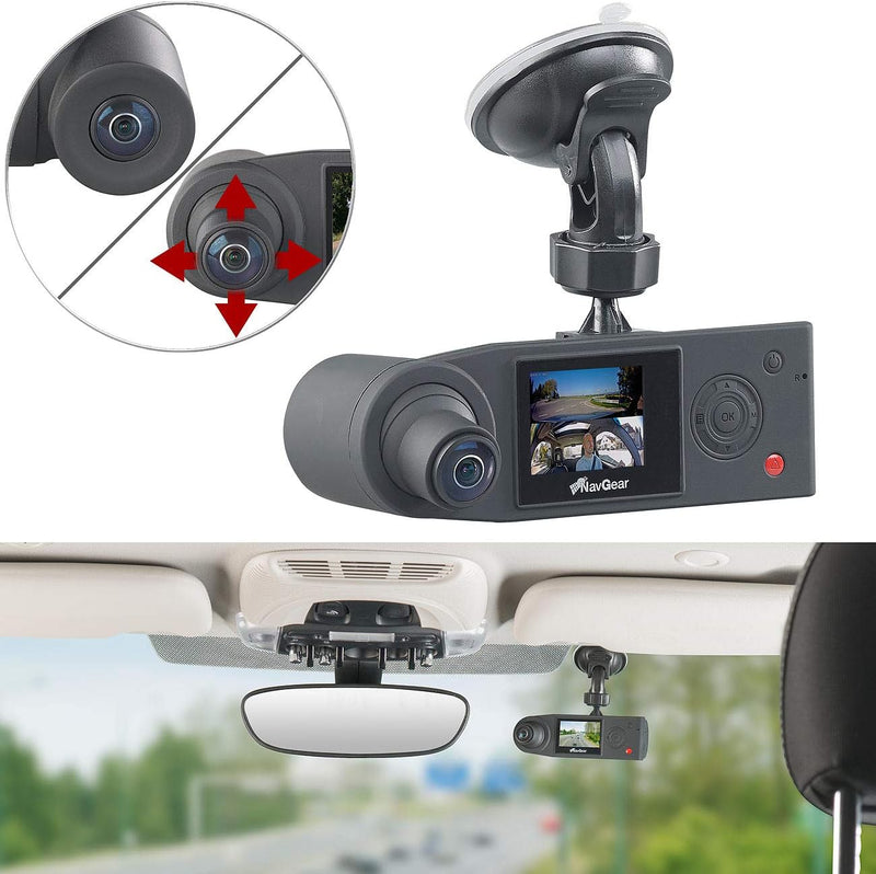 NavGear Kamera für Auto: Full-HD-Dashcam mit 2 Kameras für 360°-Panorama-Sicht, G-Sensor (Autokamera