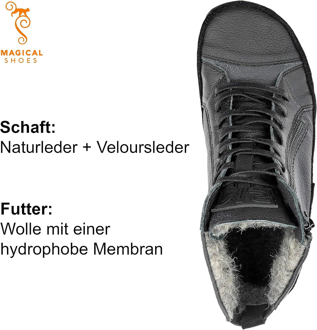 Magical Shoes Barfussschuhe gefüttert für Damen &amp; Herren, Schnürstiefel, Stiefel Winter, minimalisti