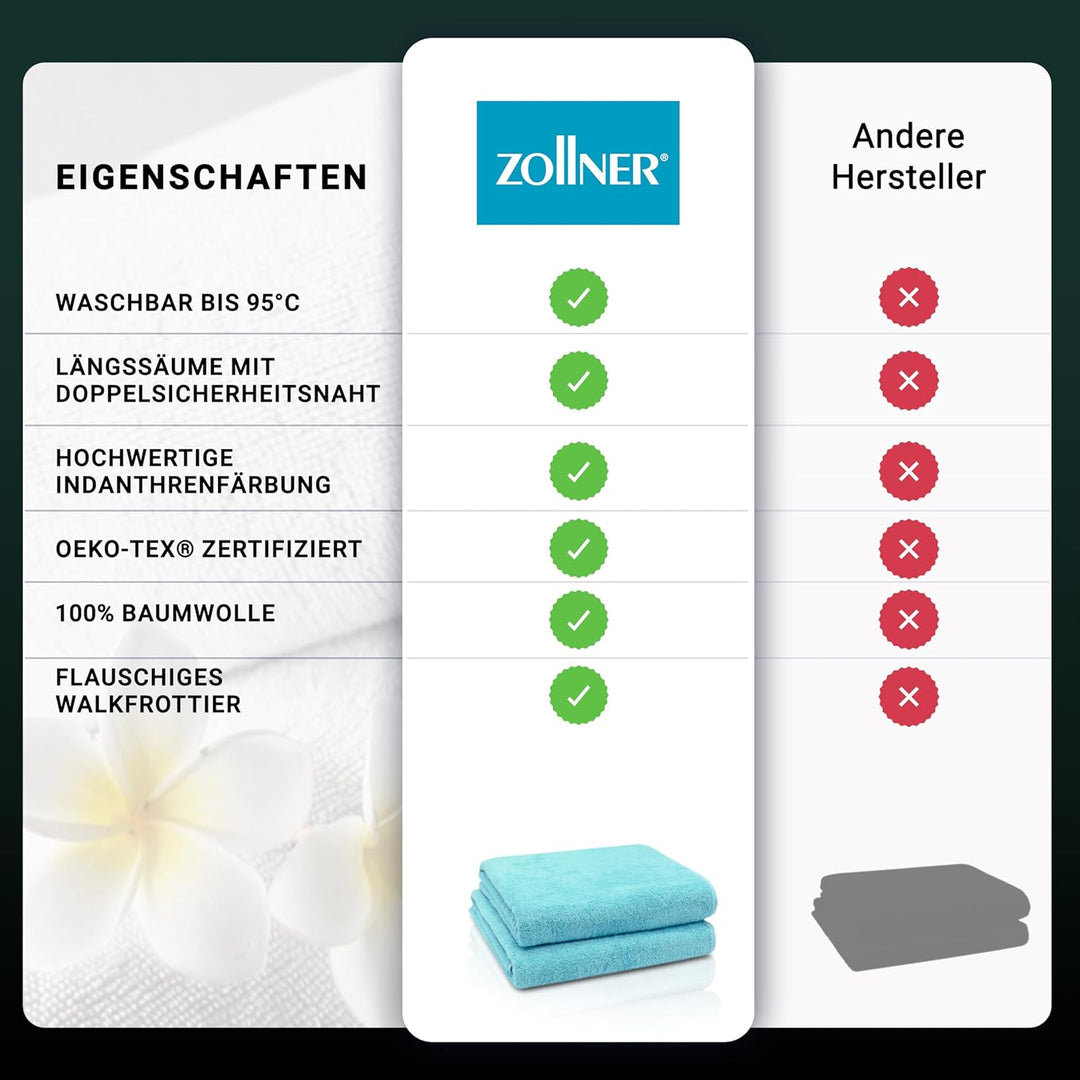 ZOLLNER 2er Set Badetücher - weiche und saugstarke Duschtücher - waschbar bis 95°C - Baumwolle - 100