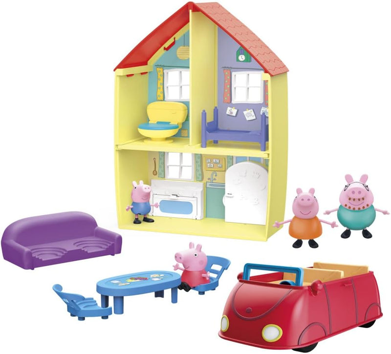 Peppa Pig Peppa’s Adventures Peppas Haus, Komboset mit Spielset, Auto mit Geräuschen, 4 Figuren und