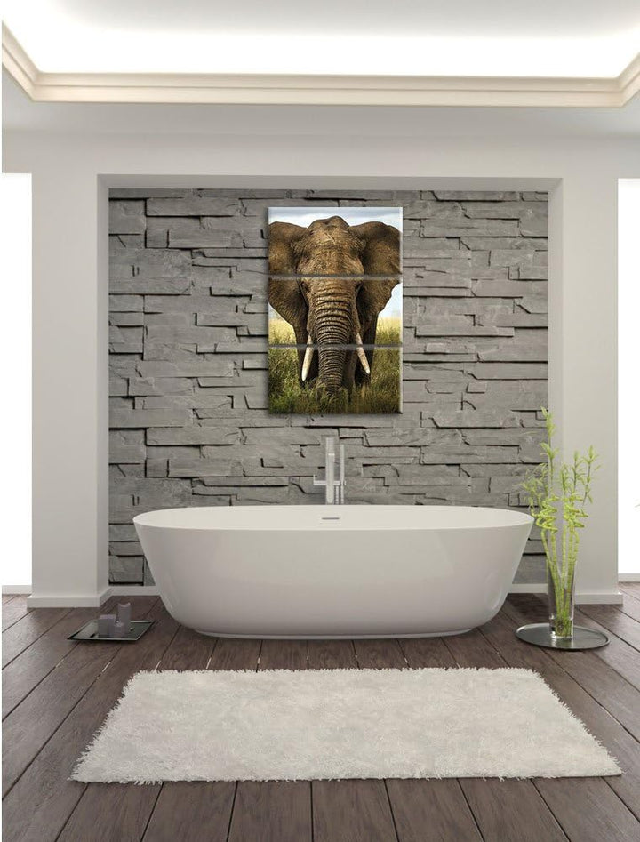 Pixxprint Imposanter Elefant als Leinwandbild/Grösse: 3 Teilig (120x80) cm/Wandbild/Kunstdruck/ferti