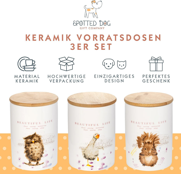 SPOTTED DOG GIFT COMPANY Vorratsdosen Keramik mit Deckel Luftdicht - 3 Vorratsbehälter vielseitig fü
