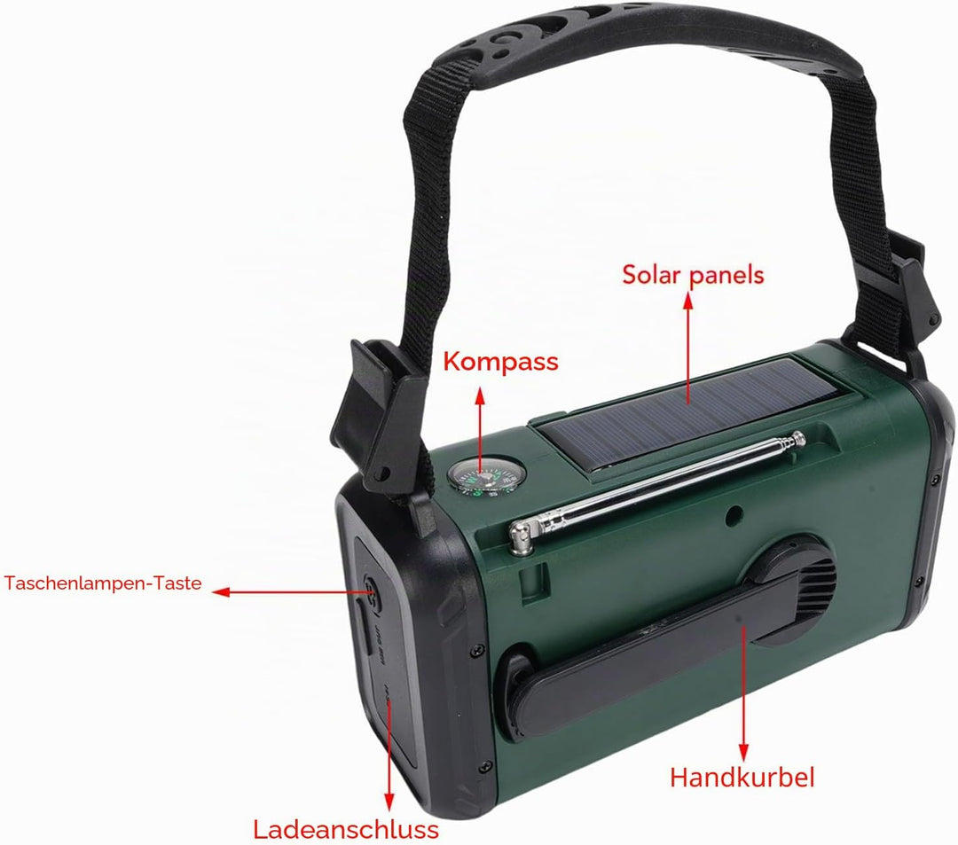 SEAFRONT Solar Kurbelradio, 10.000 MAh Notfallradio AM FM NOAA Wetterradio mit Leselicht, LED Tasche