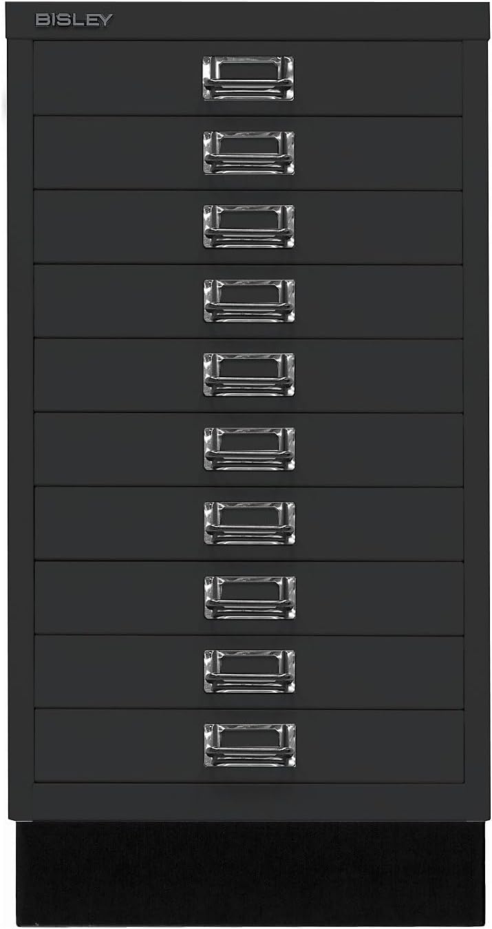 BISLEY MultiDrawer, 29er Serie mit Sockel, DIN A3, 10 Schubladen, Metall, 633 Schwarz, 43.2 x 34.9 x