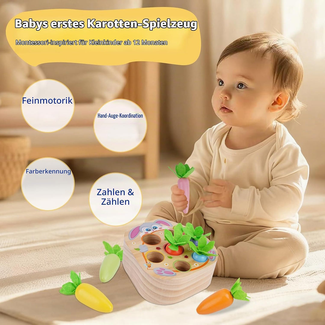 KMTJT Montessori Spielzeug ab 1 Jahr | Holz Motorik Montessori Sortierspiel Holzpuzzle Karottenernte