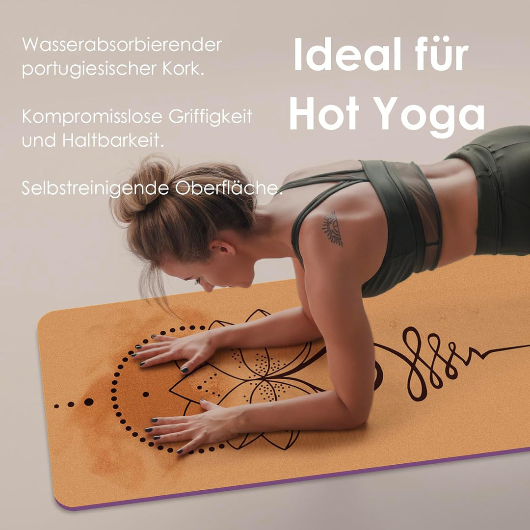 Yogamatte-Kork, Rutschfest, Einzigartiges Design, Extradick Natürlicher Kork, TPE Fitness-Trainingsm