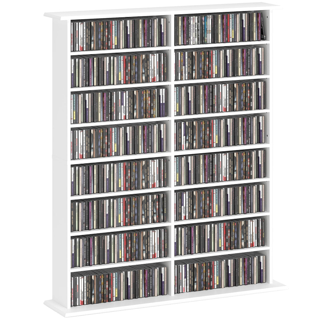 HOMCOM CD- und DVD-Aufbewahrung, Multimedia-Aufbewahrungsmöbel mit 16 Fächern und 12 verstellbaren R