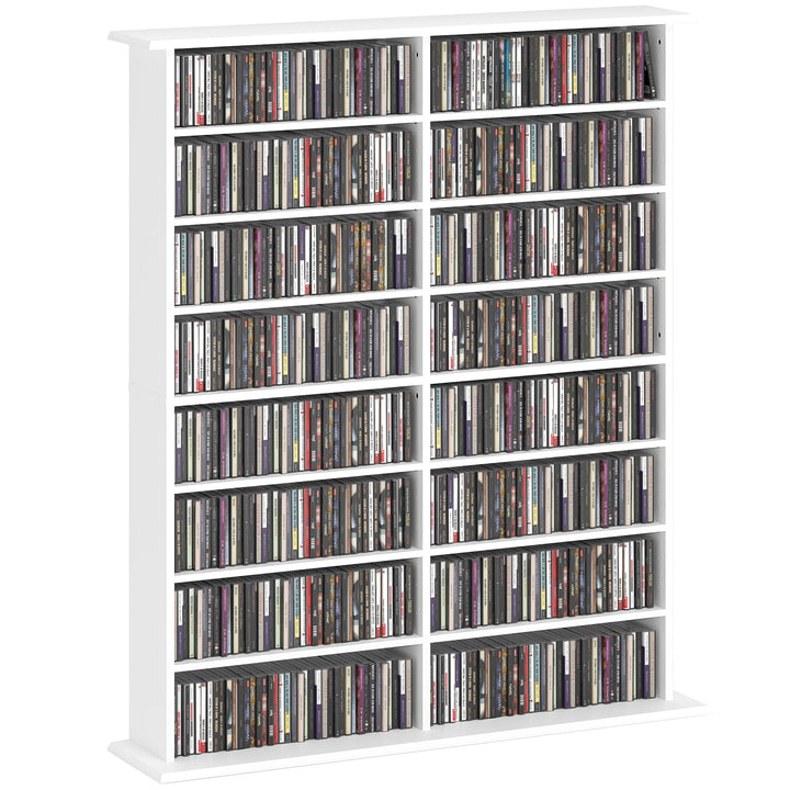 HOMCOM CD- und DVD-Aufbewahrung, Multimedia-Aufbewahrungsmöbel mit 16 Fächern und 12 verstellbaren R