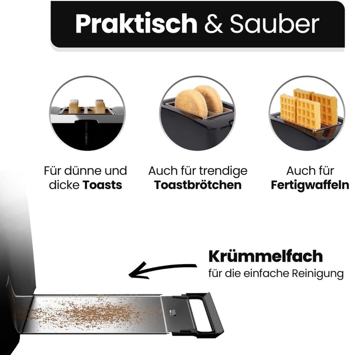 Bomann® Toaster 2 Toastschlitze | Toaster mit Brötchenaufsatz | Toaster 2 Scheiben mit Liftfunktion