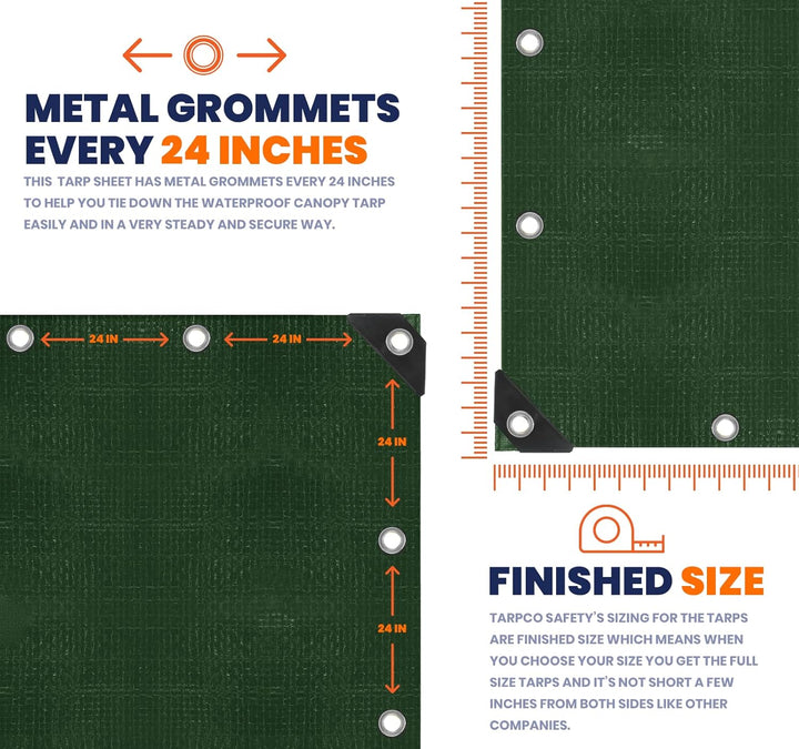 Tarpco Safety Abdeckplane Gewebeplane(245 g/m2 |12′ X 20′ | 3.65m X 6.1m| Grün/Schwarz) 14 Mil PE Sc