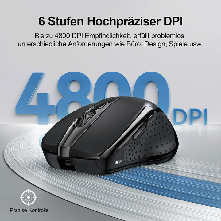 TECKNET Silent Kabellose Maus, Wiederaufladbar Funkmaus 4800 DPI, 2,4 GHz Optische Computer Maus für