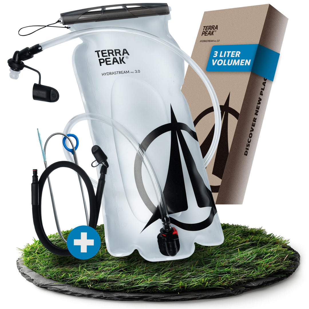 Terra Peak® Premium Trinkblase 2L oder 3L INKL. 2 x Schlauch & 1 x Reinigungsbürste für Rucksack, Wa
