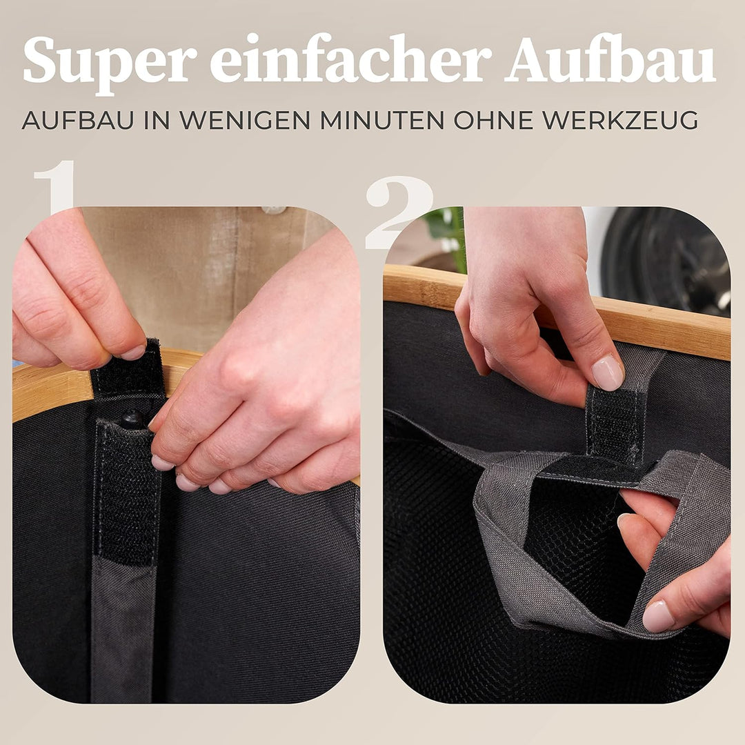 HENNEZ Wäschekorb mit Deckel 2 Fächer schmal grau 140L Wäschesack - Wäschesortierer Wäschebox Wäsche