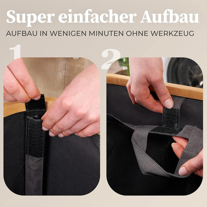 HENNEZ Wäschekorb mit Deckel 2 Fächer schmal grau 140L Wäschesack - Wäschesortierer Wäschebox Wäsche