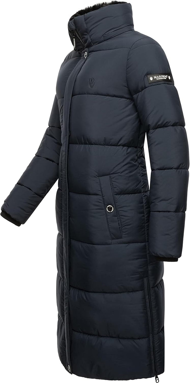 MARIKOO Damen Wintermantel Warmer Steppmantel lang mit Abnehmbarer Kapuze Reliziaa XS-3XL M Navy, M