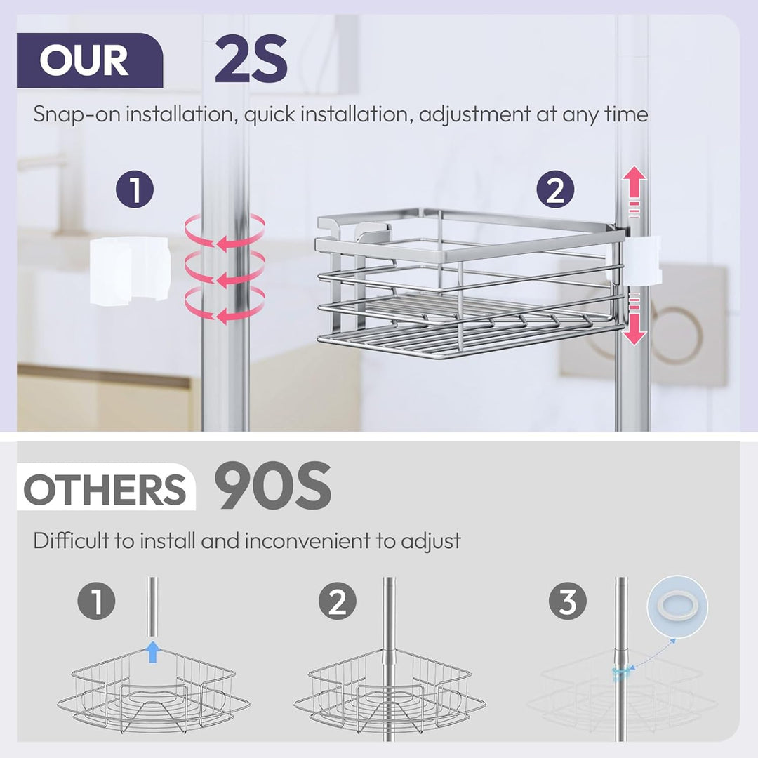 SWTYMIKI Duschregal Teleskop Dusche Teleskopstange - 4-Tier Teleskop Eckregal Dusche mit Seifenhalte