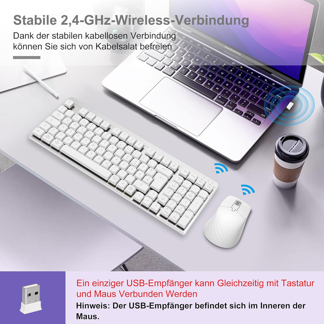 LeadsaiL FA98 Mechanische Tastatur und Maus set Kabellos, QWERTZ Layout Funktastatur mit Maus, Low-P