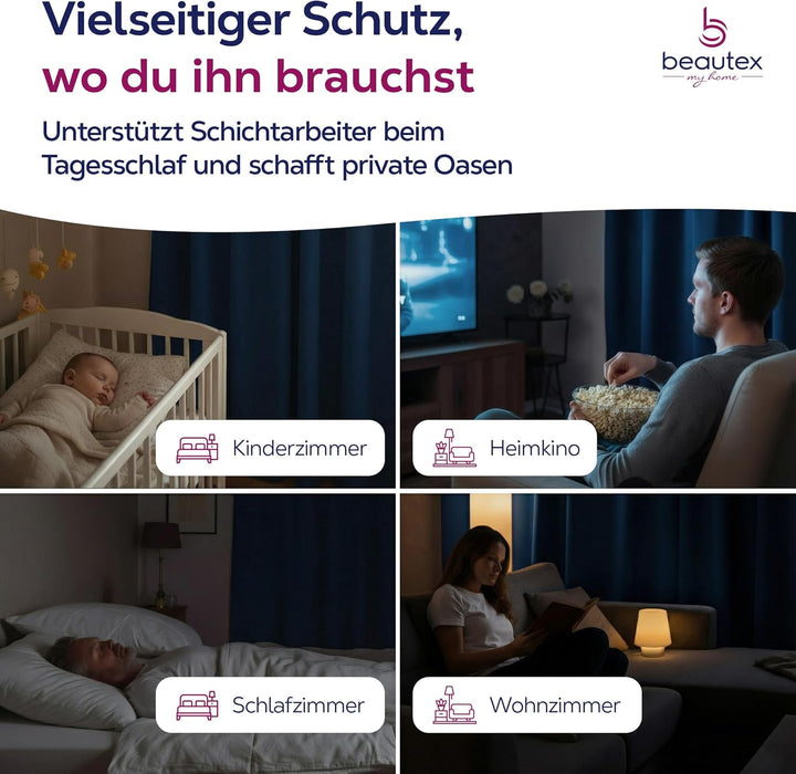 BEAUTEX Verdunkelungsgardine mit Kräuselband U-Band, Blackout Vorhang Blickdicht abdunkelnd, Grösse