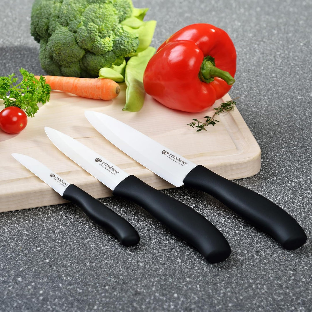 GRÄWE Keramikmesser Set, Scharf, 3er Pack Messerset, Küchenmesser, Gemüsemesser und Kochmesser aus K