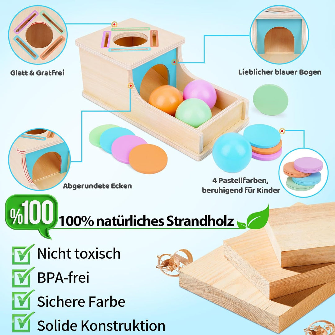 FCSONU Kinder Montessori Spielzeug ab 1 2 3 Jahre Jungen Mädchen, Holz Objektpermanenz Box Kugelbahn