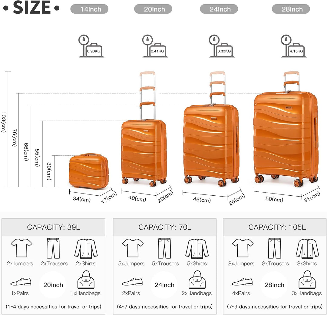 KONO Koffer Trolley Reisekoffer Set Leicht Hartschalenkoffer mit TSA Schloss Zwillingsrollen Rollkof
