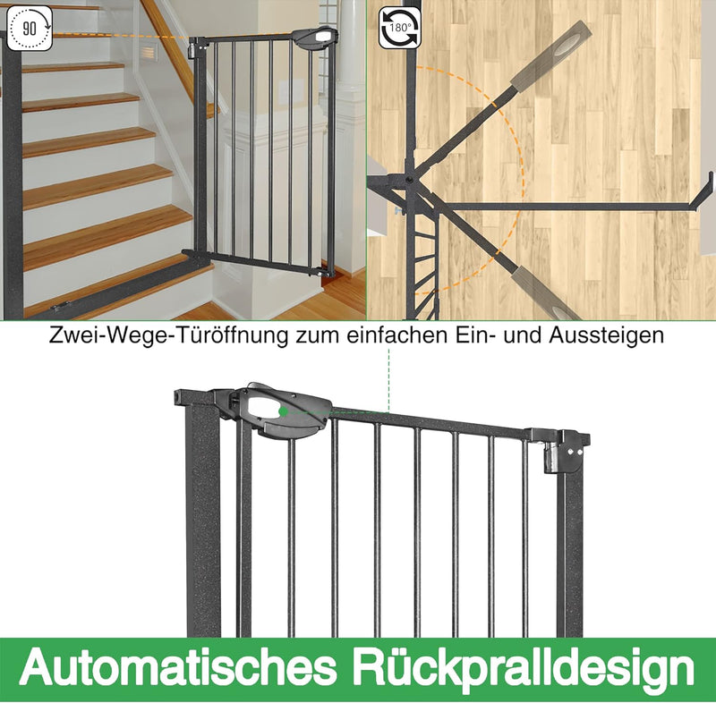 UISEBRT Türschutzgitter Ohne Bohren Treppenschutzgitter für Kinder 105-115cm breit, Auto-Close Baby