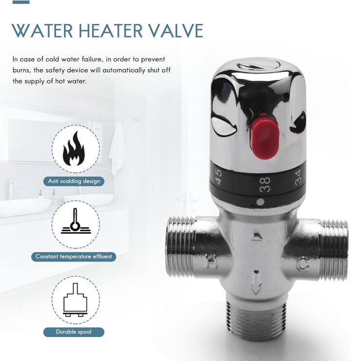 Jevina 3 Wege Thermostat Mischventil Aus Massivem Kupfer, 3/4 Solar Warm Wasser Bereiter, Regulieren