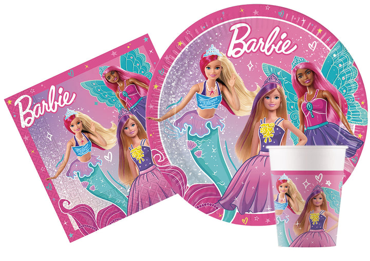 Ciao Partygeschirr Party-Set Barbie Fantasy für 8 Personen (36 pcs: 8 Pappteller Ø23cm, 8 Becher 200