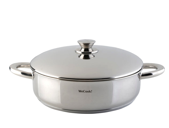 STAINLESS LOW COOKING POT WITH LID 32 cm. 6.8 Liter, 6.8 Liter