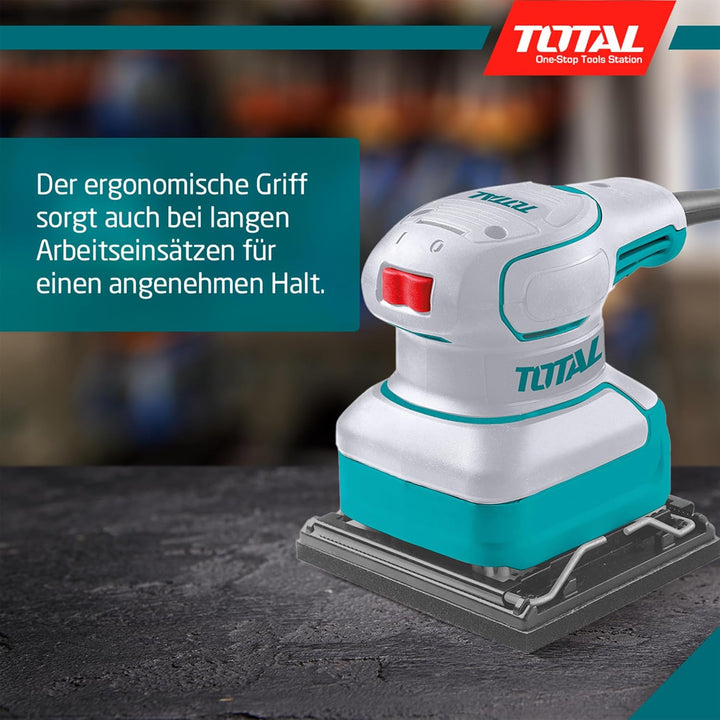 TOTAL - Kabelgebundener Handflächenschleifer | Inklusive 5 Schleifpapierblätter | Perfekt für grosse