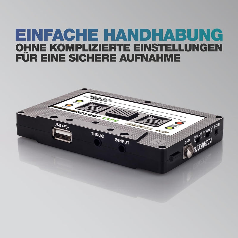 Reloop Tape - USB-Mixtape Recorder im Retro-Kassetten-Look, Line- und Phonoquellen, 3,5-mm-Stereo-Kl