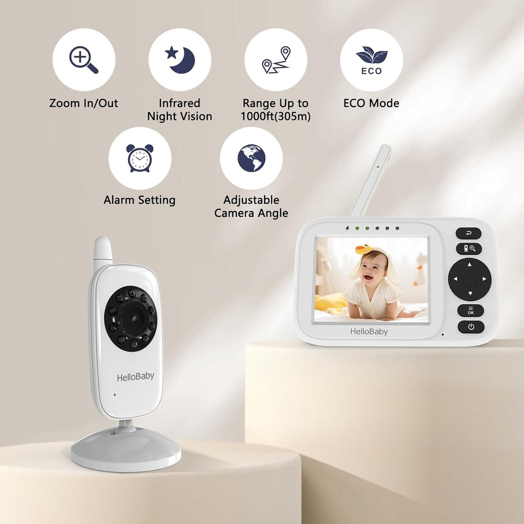 HelloBaby HB2438 Baby Monitor with Camera, Video Baby Monitor Without WiFi, 3.2 Inch Screen, Wired C
