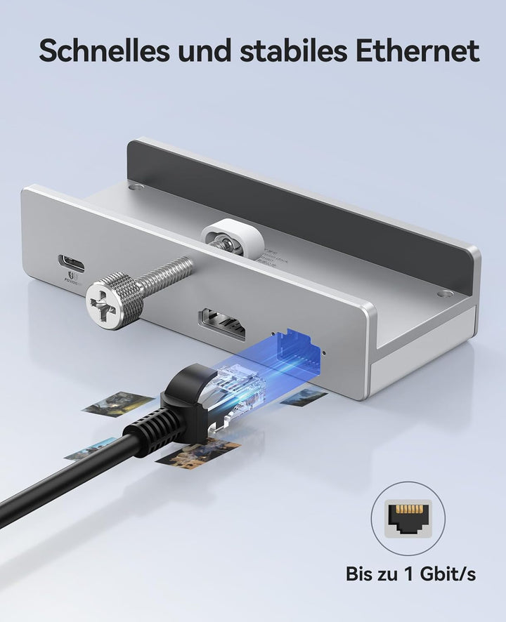ORICO Clip Docking Station, 8-in-1 USB-C Hub Klemme mit 4K@60Hz HDMI, 100W PD, Gigabit-Ethernet, 4xU