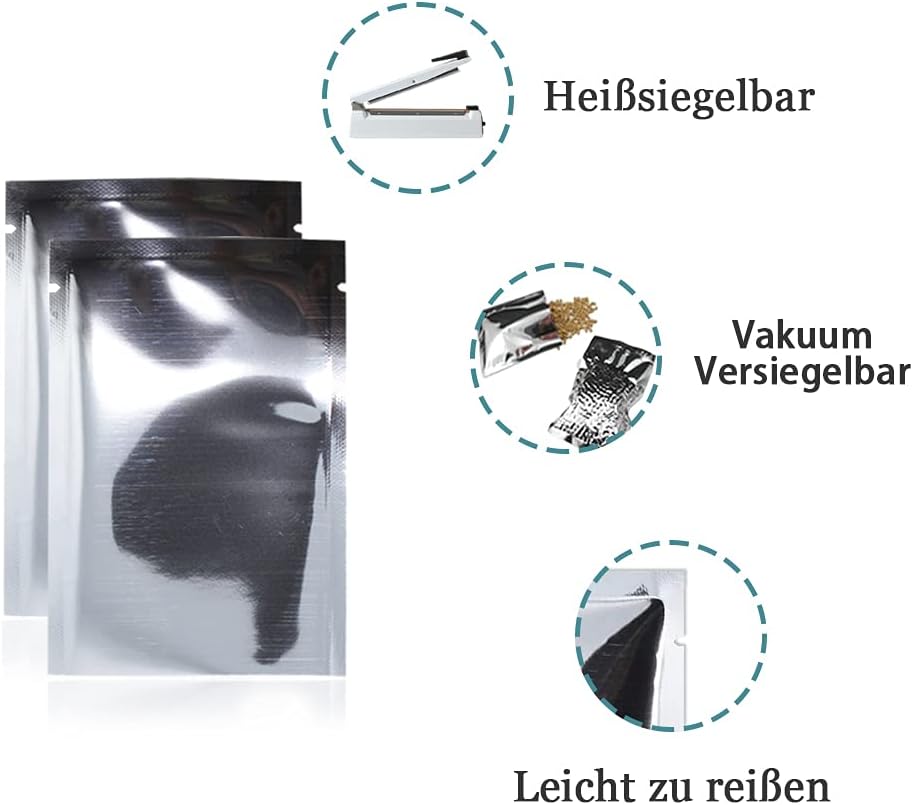 WACCOMT Pack 200 Stücke Farbig Mylar Folie Obere Öffnung Versiegelbare Beutel Vakuum Heisssiegelbeut