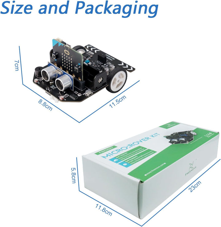 FREENOVE Micro:Rover Kit for BBC Micro:bit (V2 Contained), Obstacle Avoidance, Light-tracing, Line-T