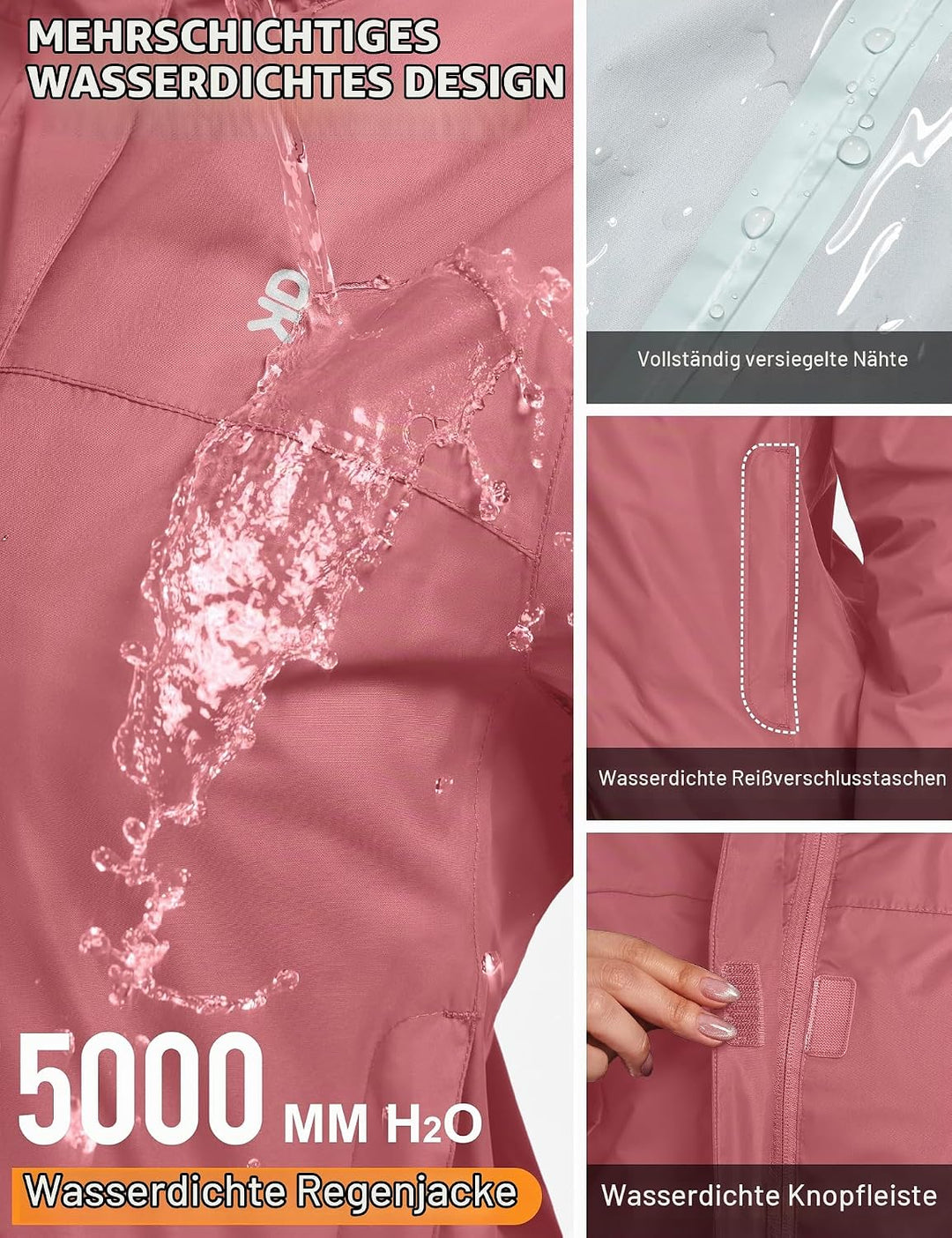 Little Donkey Andy Damen wasserdichte Regenjacke Leichte atmungsaktivem Regenjacke für Outdoor-Windb
