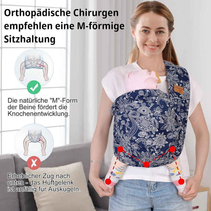 vrbabies Babytrage, Tragetuch Baby-Fronttrage von Neugeborenen bis Kleinkindern, New Upgrade verstel