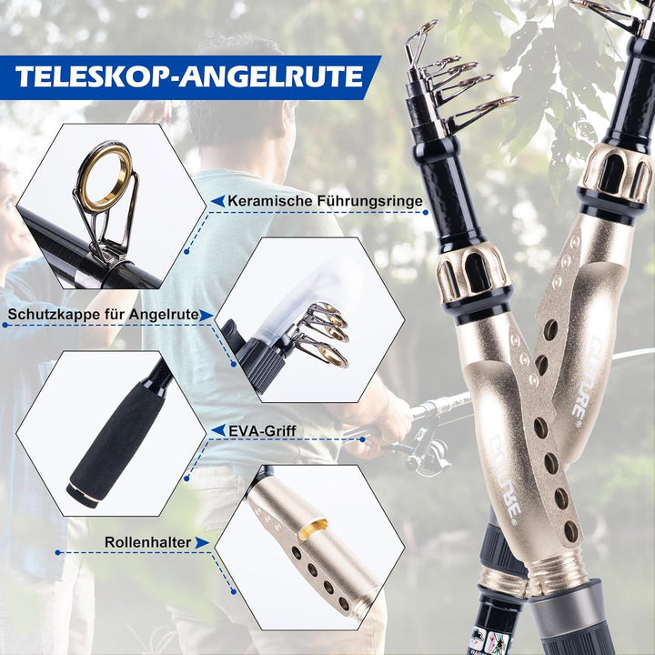 Goture Angelset Komplett, Teleskop-Brandungsrute aus Kohlefaser & Spinnrolle mit 9+1 gekapselten Kug