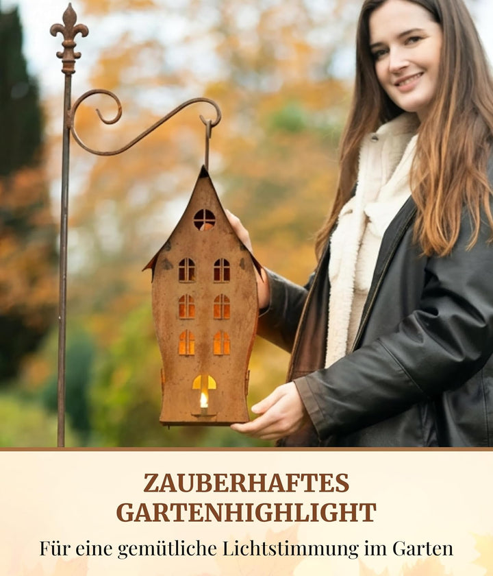 Hexenhaus mit 3 Etagen hängend (15x15x45cm) – wasserfest – Vogelhaus aus Metall im Rostdesign – mit