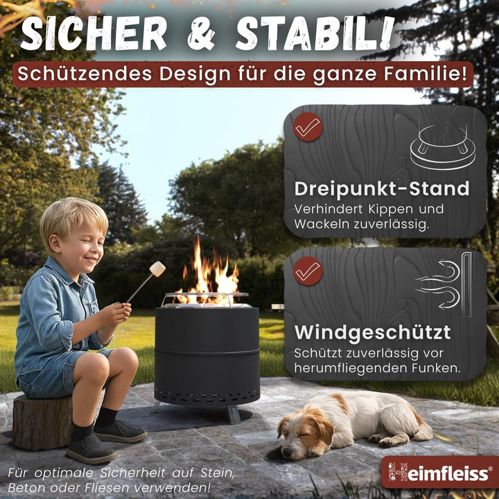 Heimfleiss® Rauchfreie Feuerschale Edelstahl Ø50cm | Feuerkorb mit Grillrost | Feuerschale Rauchfrei