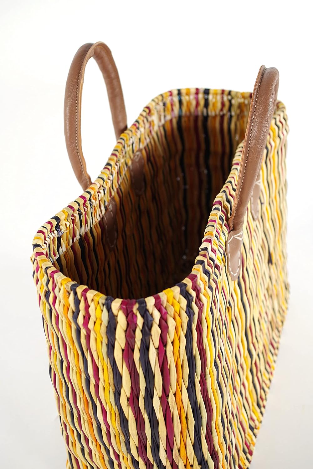 Kobolo Tasche Seegrastasche Korbtasche Strandtasche - Lederhenkel - Bunt