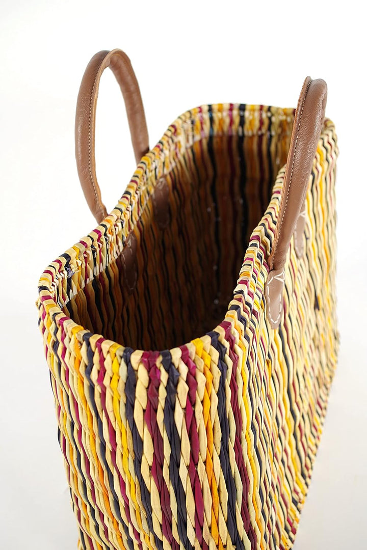 Kobolo Tasche Seegrastasche Korbtasche Strandtasche - Lederhenkel - Bunt